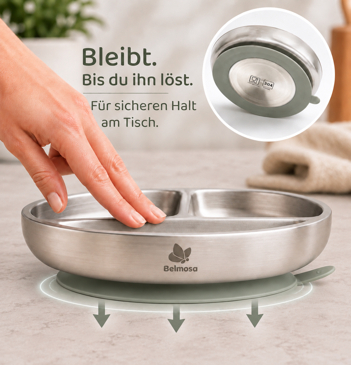 Edelstahl Saugnapfteller & Silikonlöffel